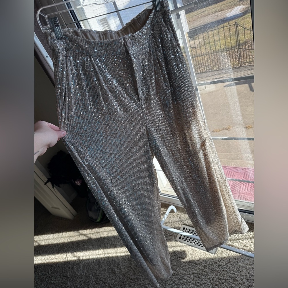 Sans souci white/tan sparkle pants l/xl